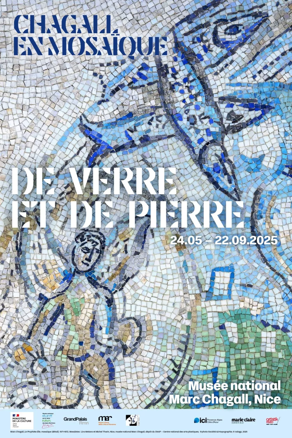 Affiche de l’exposition De verre et de pierre. Chagall en mosaïque © GrandPalaisRmn, Paris, 2025